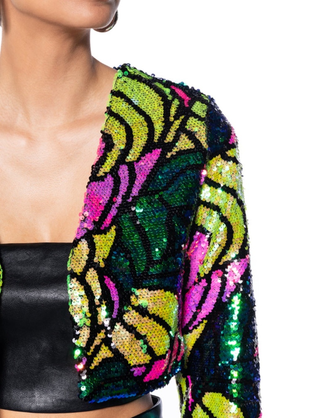 AKIRA Better to Love at Midnight Multicolor Sequin Cropped Blazer Size 1X - Picture 4 of 8